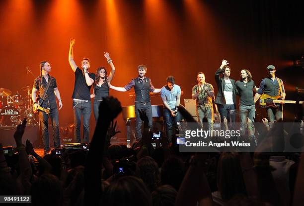 Lady Antebellum and band, Kris Allen and Josh Groban perform at The Wiltern on April 15, 2010 in Los Angeles, California.