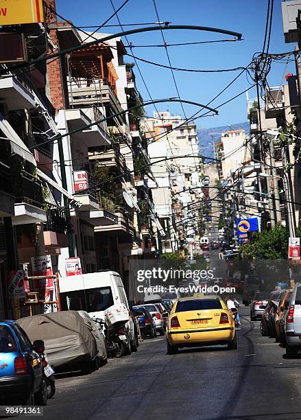 Taxi in the city centre on June 16, 2009 in Athens, Greece.