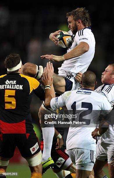 Andries Bekker of the Stormers wins the high ball during the round 10 Super 14 match between the Chiefs and the Stormers at Waikato Stadium on April...