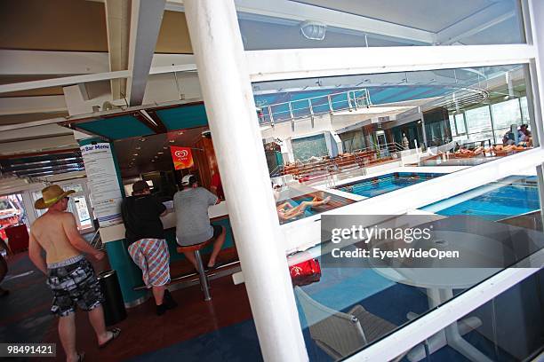 Ferry boat on the way from Ancona to Piraeus, Greece with bar, swimmingpool on board on June 14, 2009 in Ancona, Italy. Ancona is a big ferry port to...