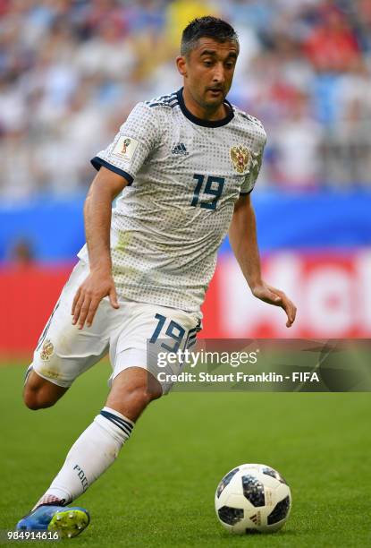 Aleksandr Samedov of Russia in action during the 2018 FIFA World Cup Russia group A match between Uruguay and Russia at Samara Arena on June 25, 2018...