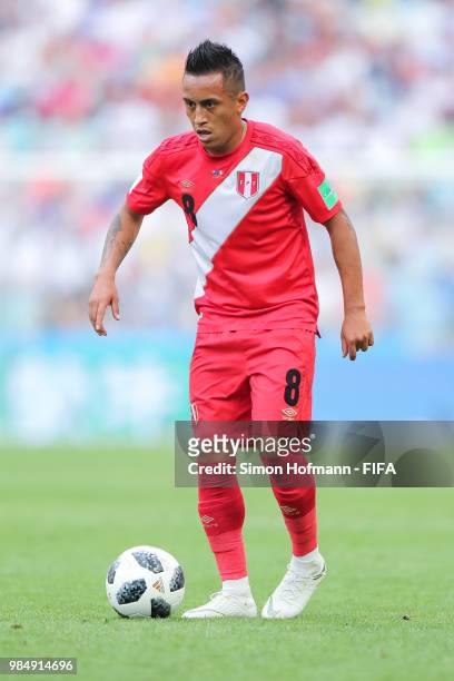 Christian Cueva of Peru controls the ball during the 2018 FIFA World Cup Russia group C match between Australia and Peru at Fisht Stadium on June 26,...