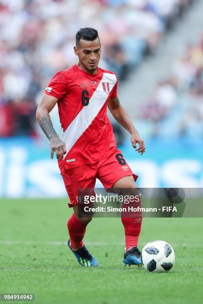 Miguel Trauco of Peru controls the ball during the 2018 FIFA World Cup Russia group C match between Australia and Peru at Fisht Stadium on June 26,...