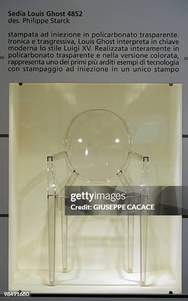 Louis Ghost 4852 chair by French designer Philippe Starck for Italian design company Kartell is on display on March 23, 2010 at the Kartell museum in...