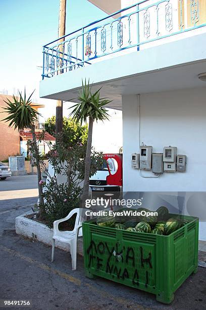 Water melons are sold in the streets of Rhodes on July 16, 2009 in Rhodes, Greece. Rhodes is the largest of the Greek Dodecanes Islands.