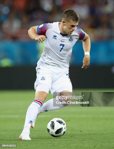 Johann Gudmundsson of Iceland in action during the 2018 FIFA World Cup Russia group D match between Iceland and Croatia at Rostov Arena on June 26,...