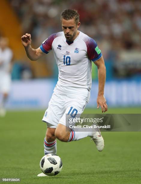 Gylfi Sigurdsson of Iceland in action during the 2018 FIFA World Cup Russia group D match between Iceland and Croatia at Rostov Arena on June 26,...