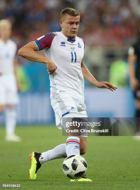 Alfred Finnbogason of Iceland in action during the 2018 FIFA World Cup Russia group D match between Iceland and Croatia at Rostov Arena on June 26,...