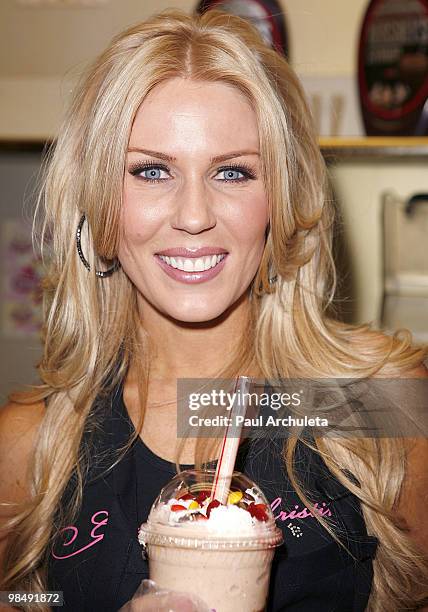 Personality Gretchen Christine Rossi attends the launching of her new milkshake at Millions Of Milkshakes on April 15, 2010 in West Hollywood,...