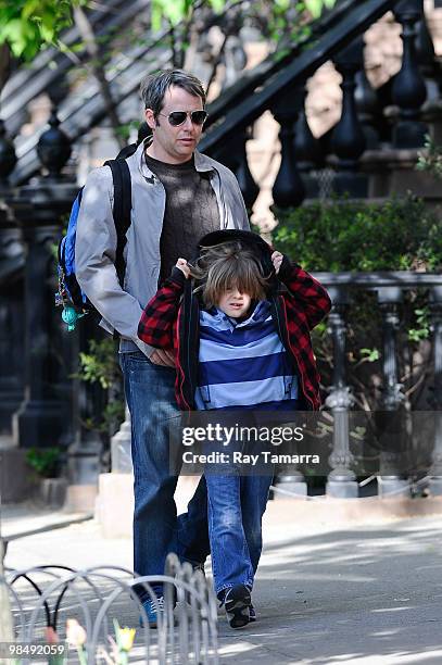Actor Matthew Broderick and his son James Wilkie Broderick walk in the West Village on April 15, 2010 in New York City.