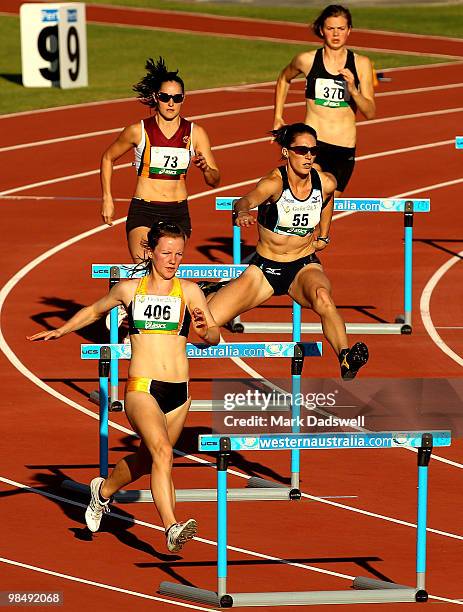 Lauren Boden of the ACTAS competes in the Womens 400 Metres Hurdles Open Preliminaries during day one of the Australian Athletics Championships at...