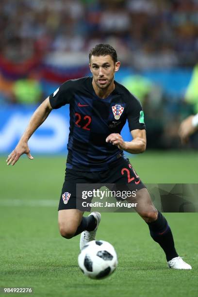 Josip Pivaric of Croatia controls the ball during the 2018 FIFA World Cup Russia group D match between Iceland and Croatia at Rostov Arena on June...