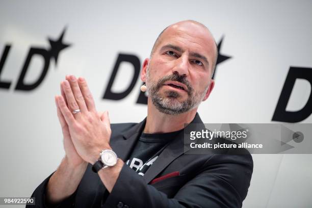Dara Khosrowshahi, CEO of Uber, speaks at the innovation conference Digital-Life-Design in Munich, Germany, 22 January 2018. The three-day conference...