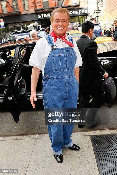 Television personality Regis Philbin leaves the "Live With Regis And Kelly" taping at the ABC Lincoln Center Studios on April 15, 2010 in New York...