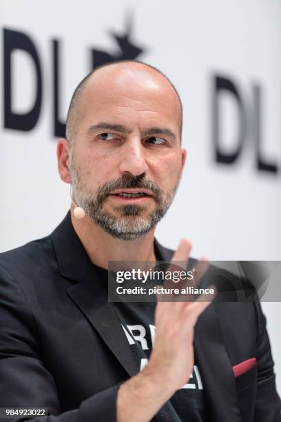 Dara Khosrowshahi, CEO of Uber, speaks at the innovation conference Digital-Life-Design in Munich, Germany, 22 January 2018. The three-day conference...