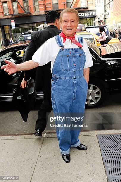 Television personality Regis Philbin leaves the "Live With Regis And Kelly" taping at the ABC Lincoln Center Studios on April 15, 2010 in New York...