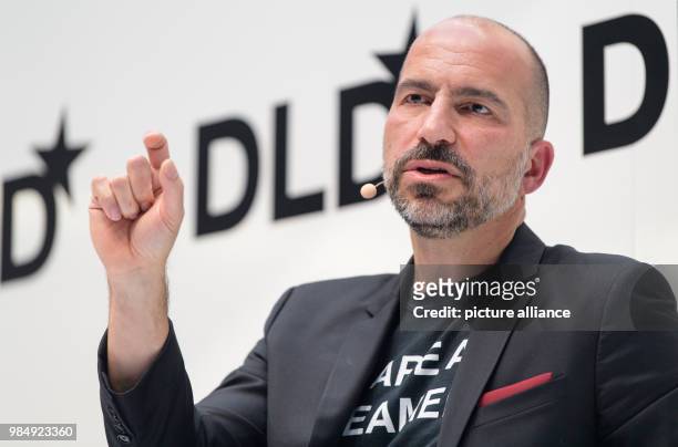 Dpatop - CEO of global taxi technology company UBER, Dara Khosrowshahi, speaks during the innovation conference Digital-Life-Design in Munich,...