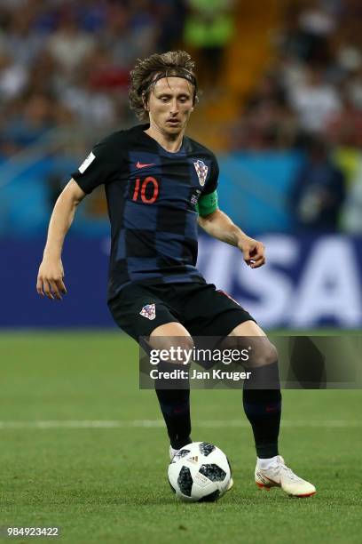 Luka Modric of Croatia controls the ball during the 2018 FIFA World Cup Russia group D match between Iceland and Croatia at Rostov Arena on June 26,...