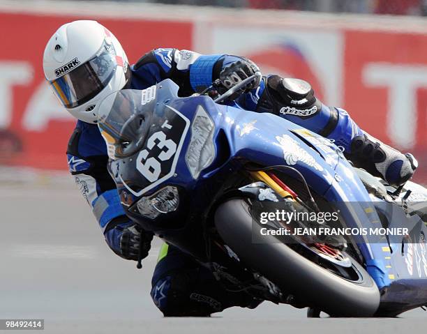 French pilot William Costes rides his Honda during the Le Mans 24-hour endurance race first qualifying session on April, 15 2010, in Le Mans, western...