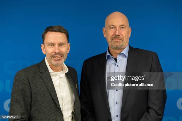 Joerg Kastendiek , CDU leader in Bremen, and entrepreneur Carsten Meyer-Heder looks into the camera for a portrait at the CDU headquarters in Bremen,...