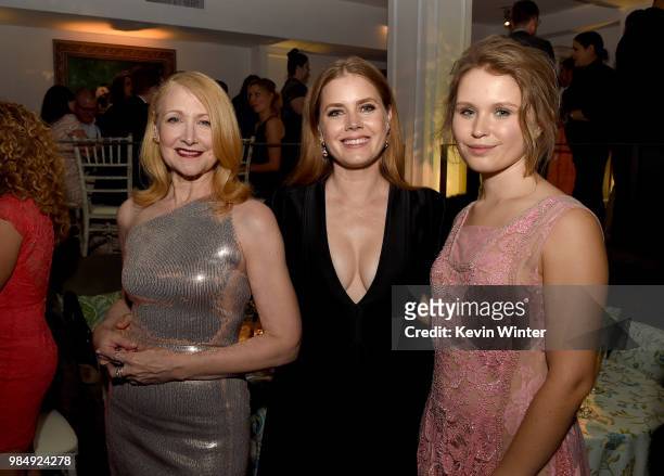 Actors Patricia Clarkson, Amy Adams, and Eliza Scanlen pose at the after party for the premiere of HBO's "Sharp Objects" at the Boulevard3 on June...