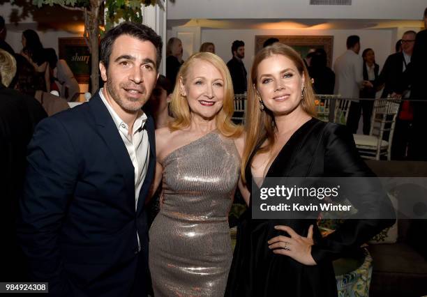 Actors Chris Messina, Patricia Clarkson and Amy Adams pose at the after party for the premiere of HBO's "Sharp Objects" at the Boulevard3 on June 26,...