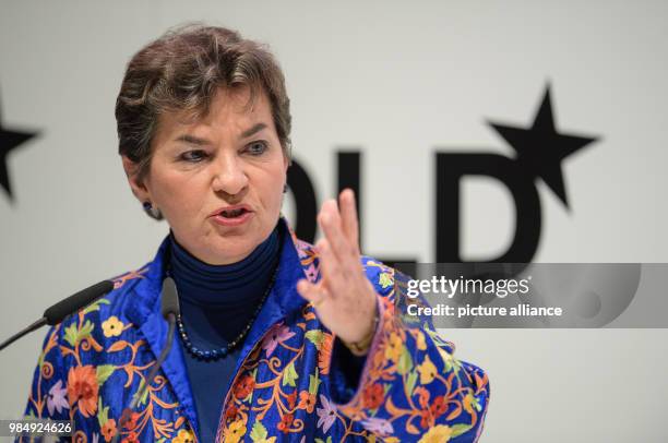 Christiana Figueres, former General secretary of the United Nations Framework Convention on Climate Change, speaks during the innovation conference...