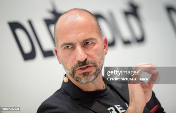 Dara Khosrowshahi, CEO of Uber, speaks at the innovation conference Digital-Life-Design in Munich, Germany, 22 January 2018. The three-day conference...