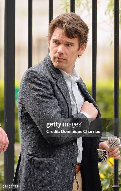 Actor Ethan Hawke on location for 'The Woman in the Fifth' in Paris on April 15, 2010 in Paris, France.