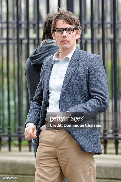 Actor Ethan Hawke on location for 'The Woman in the Fifth' in Paris on April 15, 2010 in Paris, France.