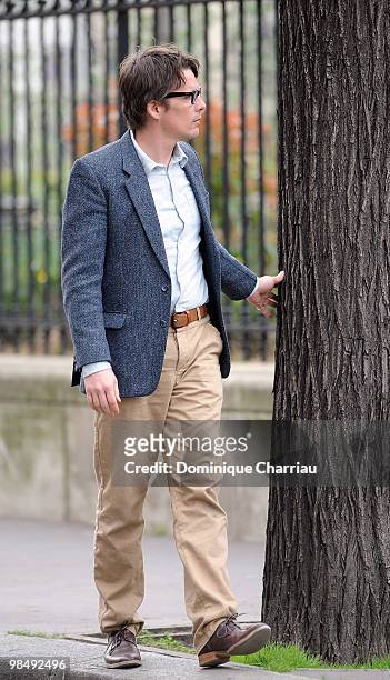 Actor Ethan Hawke on location for 'The Woman in the Fifth' in Paris on April 15, 2010 in Paris, France.