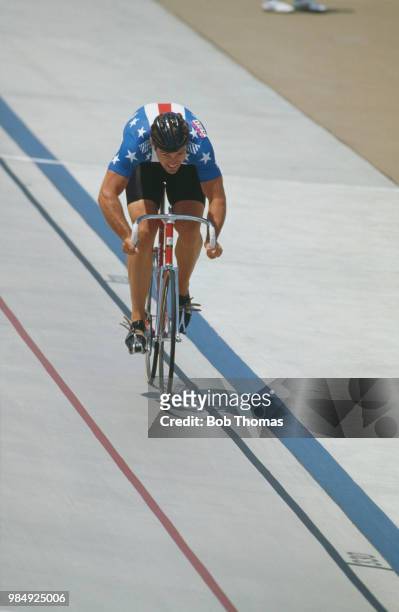 American sprint cyclist Mark Gorski pictured in action competing for the United states team in heat 1 of the semi final during progress to finish in...