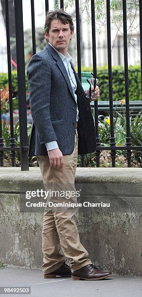 Actor Ethan Hawke on location for 'The Woman in the Fifth' in Paris on April 15, 2010 in Paris, France.