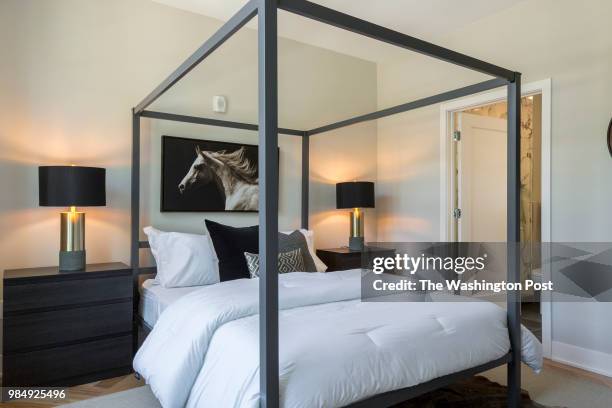 Master Bedroom in model unit 101 at Stone Hill on June 12, 2018 in Washington DC.