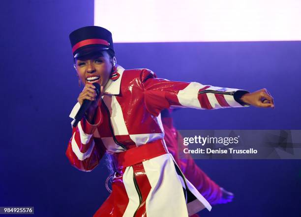 Singer/songwriter Janelle Monae performs during her Dirty Computer Tour at The Pearl concert theater at Palms Casino Resort on June 26, 2018 in Las...