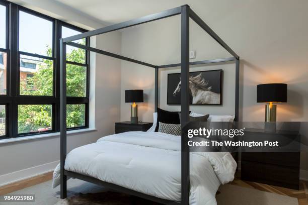 Master Bedroom in model unit 101 at Stone Hill on June 12, 2018 in Washington DC.