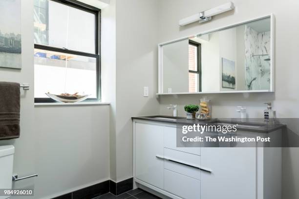 Master Bath in model unit 101 at Stone Hill on June 12, 2018 in Washington DC.