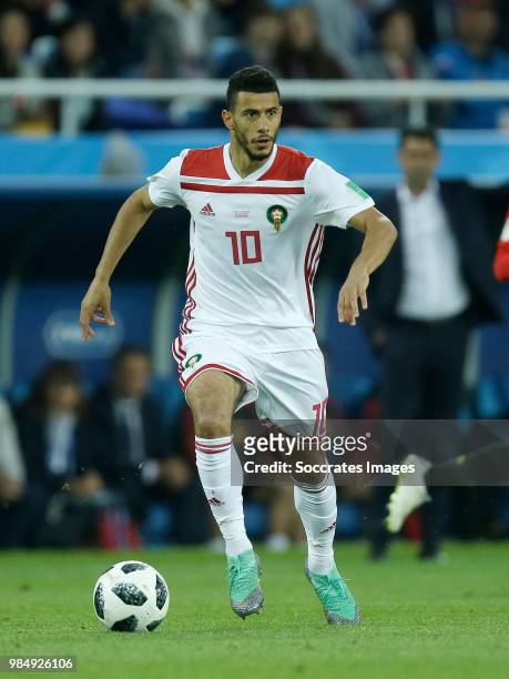 Younes Belhanda of Morocco during the World Cup match between Spain v Morocco at the Kaliningrad Stadium on June 25, 2018 in Kaliningrad Russia