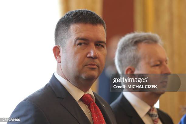 Czech Social Democrat leader and new Czech Interior Minister Jan Hamacek attends the appointment ceremony of the new Czech government on June 27,...