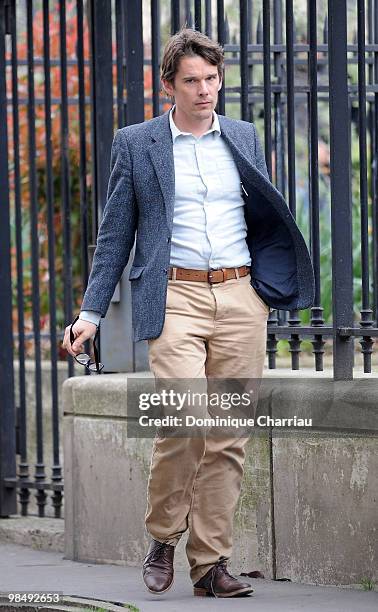 Actor Ethan Hawke on location for 'The Woman in the Fifth' in Paris on April 15, 2010 in Paris, France.