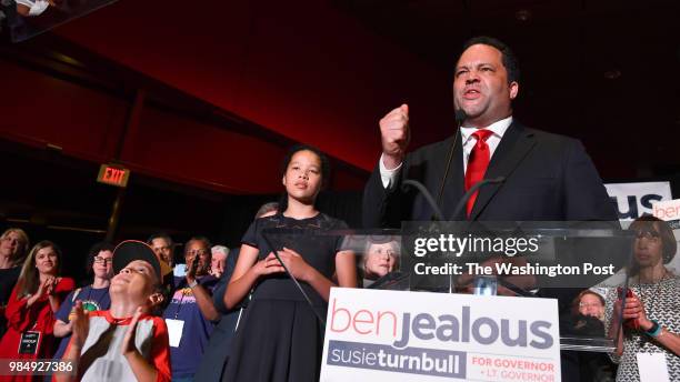 Ben Jealous wins the Democratic primary for Maryland Governor and addresses the crowd gathered at the Reginald F. Lewis Museum of Maryland...