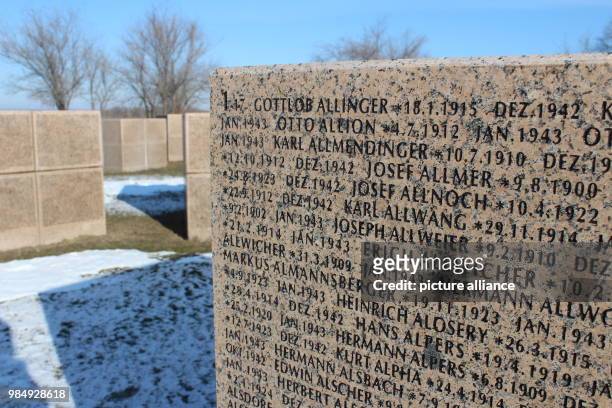Granite blocks with the names and life data of killed German soldiers stand at the war cemetery Rossoschka in Volgograd, Russia, 16 January 2018....