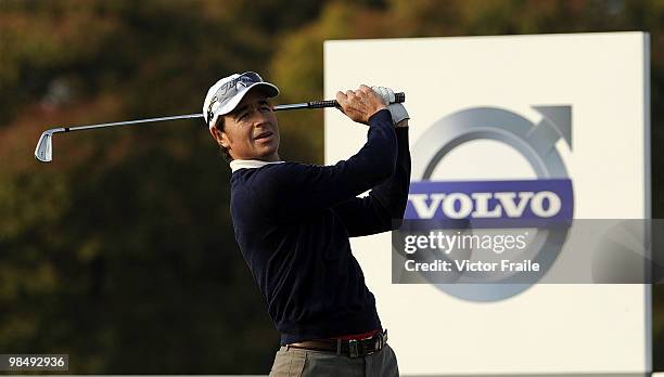 Brett Rumford of Australia tees off on the 17th hole during the Round Two of the Volvo China Open on April 16, 2010 in Suzhou, China.