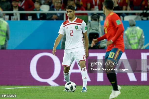 Achraf Hakimi of Morocco during the World Cup match between Spain v Morocco at the Kaliningrad Stadium on June 25, 2018 in Kaliningrad Russia