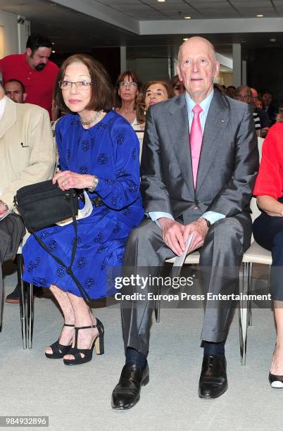 Simeon of Bulgaria and wife Margarita Gomez Acebo attend the conference of Kitin Munoz at Club Siglo XXI on June 26, 2018 in Madrid, Spain.