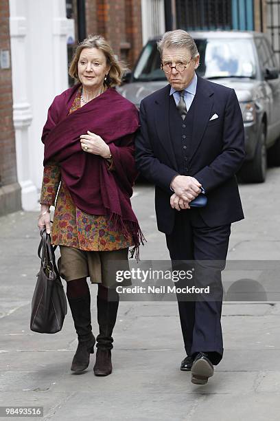 Actor Edward Fox and his wife Joanna David attend the funeral of Christopher Cazenove at The Actors Church, Covent Garden on April 16, 2010 in...