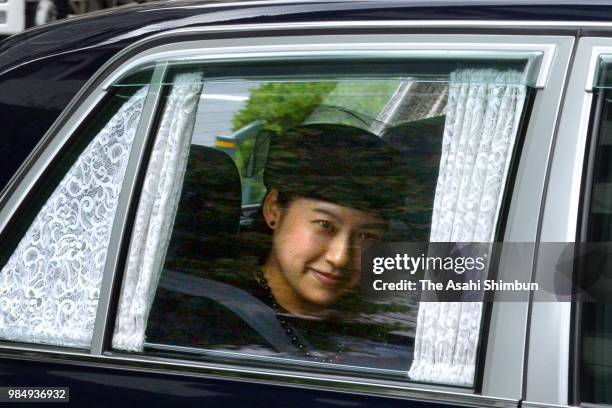 Princess Ayako of Takamado is seen on arrival at the Toshimagaoka Cemetery to visit her father Prince Takamado's grave on June 27, 2018 in Tokyo,...