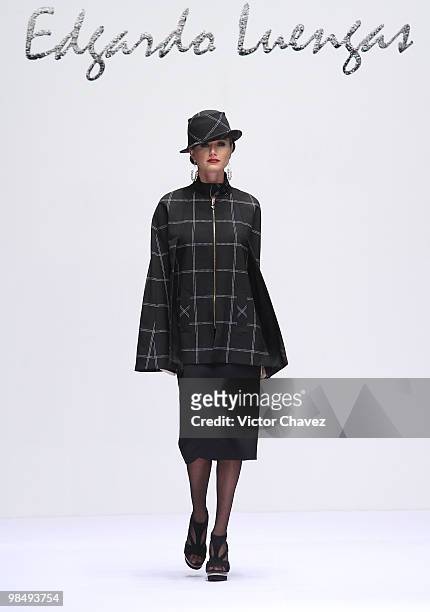 Model walks the runway wearing Edgardo Luengas during Mercedes-Benz Fashion Mexico Autumn Winter 2010 at Campo Marte on April 14, 2010 in Mexico...