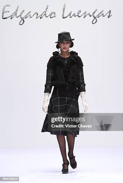 Model walks the runway wearing Edgardo Luengas during Mercedes-Benz Fashion Mexico Autumn Winter 2010 at Campo Marte on April 14, 2010 in Mexico...