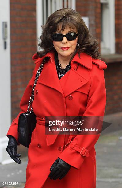 Joan Collins attends the funeral of Christopher Cazenove held at St Paul's Church in Covent Garden on April 16, 2010 in London, England.